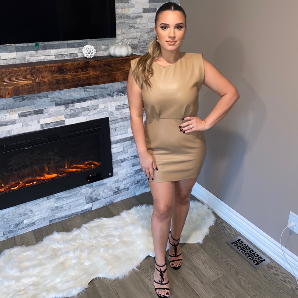 Beige faux leather dress from Zara
